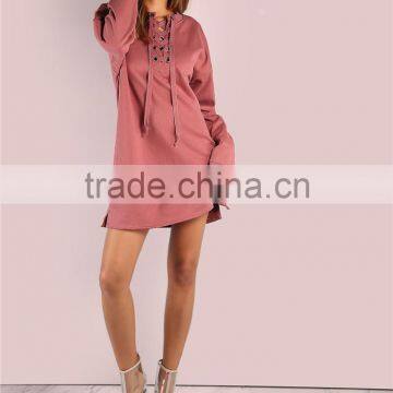 MGOO Ladies Oversized Laced Up Sweatshirt Dress Rose Jumper Crisscross Belt Pullover Hoodies 100% Cotton photo-6