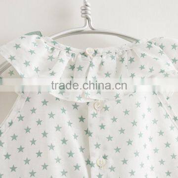 Wholesale Summer New Design Clohing Set Girl Green Star Cotton Linen Suit Match Solid Green Bloomer