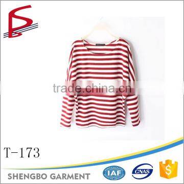 Custom High Quality Red and White Striped 100% Cotton t Shirt
