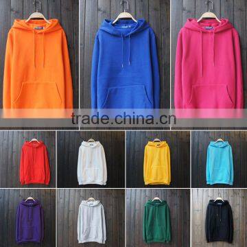 custom 2017 simple design 100% cotton plain candy color pull over hoodie