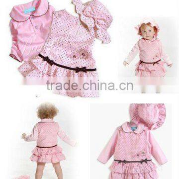 3 pcs set ,Corduroy Skirt + pink blouse + Bow Hat ,baby suit set