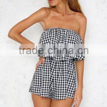 2017 Off Shoulder Ruffles Jumpsuit Romper Summer Beach Plaid Check Playsuit APPAREL photo-3