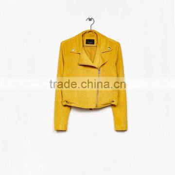 Hot Sale Womens Cool Diagonal Zipper Lightweight Faux Suede Biker Jacket photo-5