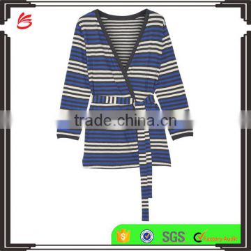 Comfortable Slip On 100% Cotton Womens Loungewear with Attached Belt in Colorful Stripes