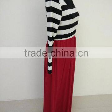 Fashion Family Matching Mother Daughter Red Stripe Long Sleeve Maxi Dresses photo-5