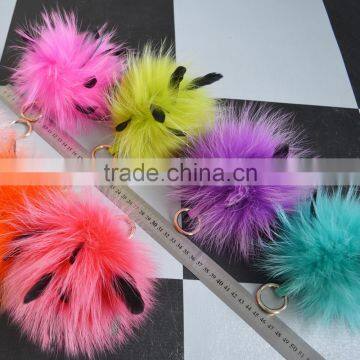 SJ796 Real Fox Fur Keychain with Ostrich Feather