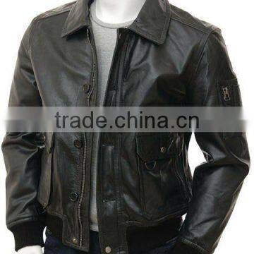 Mens Black Leather Aviator Jacket