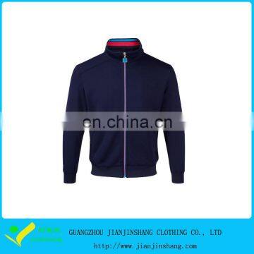 Hot Sales Navy Blue Full Length Zipper 100% Polyester Fitness Hoodies Men