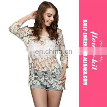 Loose Blouses Tuni Boho Dress White 2017 Summer Lace Frint Top For Women