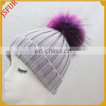 Fashion design custom knitted colour pom pom beanie hat