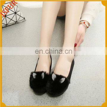 Colourful Rabbit Ears Shoes With Rabbit Fur Women Flat Shoes