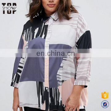 2017 china wholesale clothing oversized abstract custom print shirt