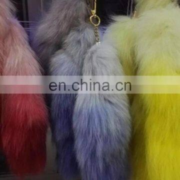 Gradient Color Real Fox Fur Tail Furry Keychain Accessories photo-5