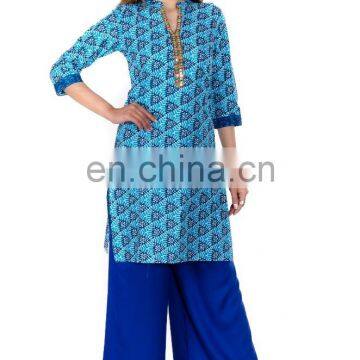 Woman ethnic wear wholesaler Band collar Knee length long sleeve lady kurti jaipur india