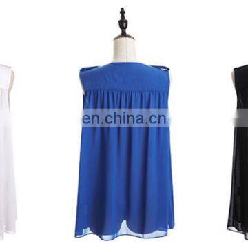 T-WV003 V-neck Two Layer Epaulet Loose Chiffon Women Vests photo-6