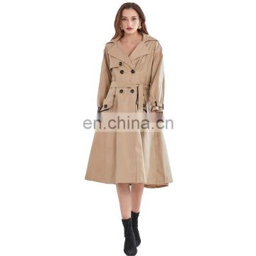 TWOTWINSTYLE Patchwork Buttons Women's Trench Coat Lapel Collar Long Sleeve Lace Up High Waist Slimming