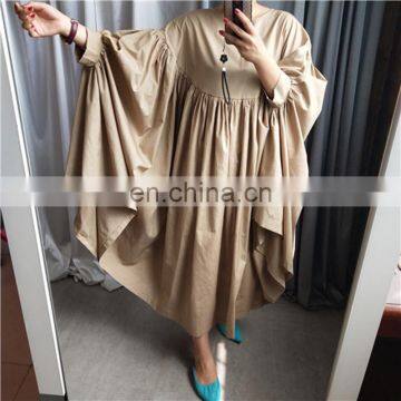 TWOTWINSTYLE Korean Cloak Dress For Women O Neck Batwing Long Sleeve Loose Asymmetric Maxi Dresses Female photo-2