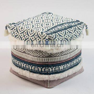 Living Room Decor Boho Design Foot Rest Pouf Washable Home Use Ottoman Pouf With Tassels photo-4