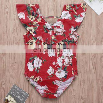 2019 summer new red flower print WOMAN RUFFLE off shoulder one piece BIKINI swimsuit