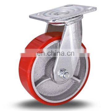 4 inch Heavy load cast steel 0.6mm steel shaft turning brake PU castor roller wheel