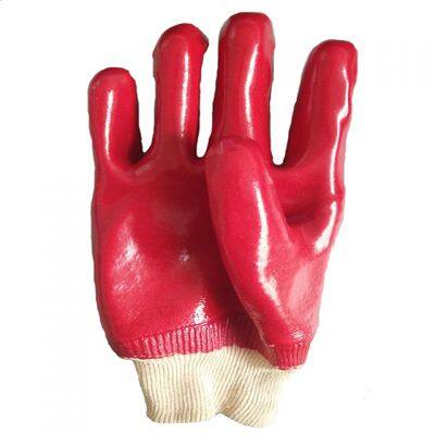 Oil and Chemical Resistant Industrial Heavy Duty Cotton Interlock Knitted Wrist Dipped PVC Coated Gloves photo-4