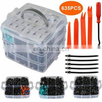 635pcs  Mixed Auto Fastener Vehicle Car Bumper Clips Retainer Fastener Rivet Set Door Panel Fender Liner Car Door Trim Clip Kit