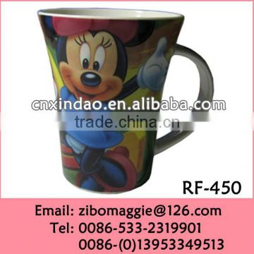 Flare Shape Hot Sale Ceramic Water Cups Wholesale for Kids witn Cartoon Printing for Promotion