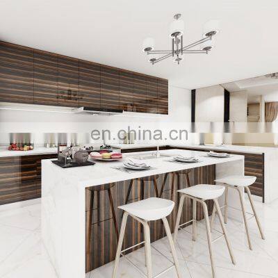 Modern Wooden Grain Lacquer Kitchen Cabinet With Island