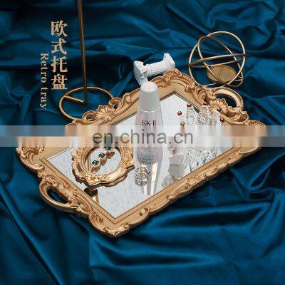 Mirror Tray Luxury Tabletop Perfume Vanity Home Decor Round Jewelry Plastic Gold Glass Acrylic Serving Decorative Tray Mirror