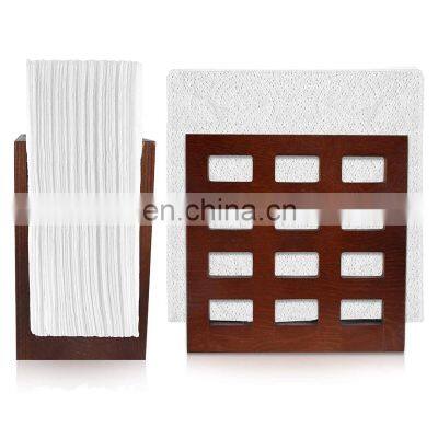 Custom Decorative Non toxic Wooden Napkin Holder Anti-slip Grid Shape Napkin Dispenser 6x6x3.5 Inches