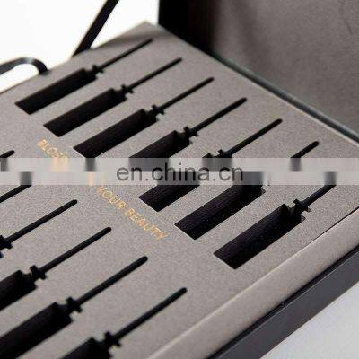 Black Cosmetic Luxury Packaging for Essential Oil Ribbon Closure Sample Fragrance Box With EVA Bottom