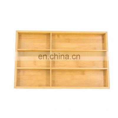 Hot Sale Bamboo Utensil Drawer Organizer with 6 Compartments