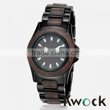 New Kwock Lady Blackwood Quartz Watch Natural Wood Stainless Steel Timepiece