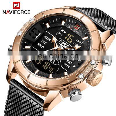 NAVIFORCE men watch top luxury brand military sport quartz wrist watches stainless steel led digital clock relogio masculino