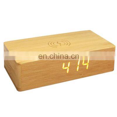 Modern Home Living Room Bedroom Natural Eco Friendly Voice Control Wooden LED Digital Alarm Clock With Recharge photo-2
