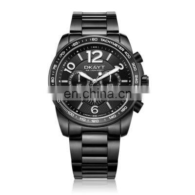 Customized Own Branded Luxury Classic Quartz Watch Full Black Solid Stainless Steel Metal Wristband Watch