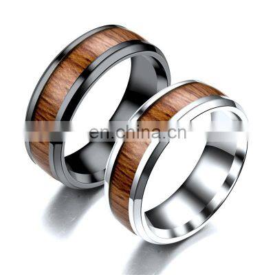 Stainless Steel Finger Rings Durable Vintage Titanium Stainless Steel 8mm Ring Wood Grain Ring