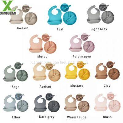 BPA Free Silicone Dinnerware Baby Bib Plate Bowl Spoon Snack Cup Silicone Baby Feeding Set photo-2