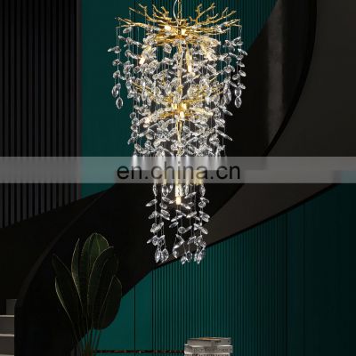 Custom Art Crystal Branch Chandelier Lamps Wedding Hotel Lobby Villa Restaurant Long Table Tree Branch Luxury Ceiling Light