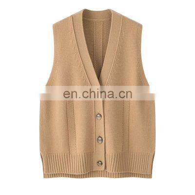 Solid Color V-Neck Button Single Breasted Women's Cashmere Vest Knitted Woolen Fabric Embroidered Casual Factory Direct Sale