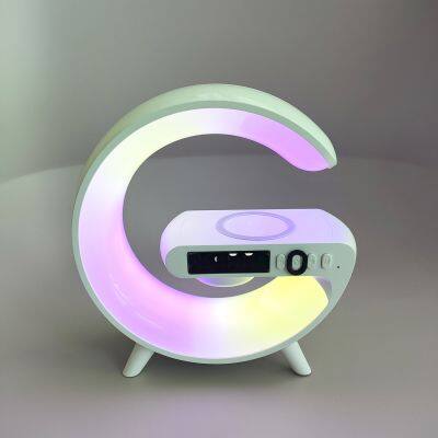 Portable Wireless Blue tooth G Shape Speaker Wireless Chargers with Table Lamp