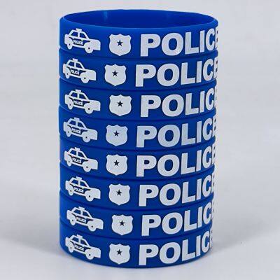 Hot Selling Blue Silicone Wristband POLICE Kids Print Bracelet for Sport Activity Manufacture in Stock for Event Use