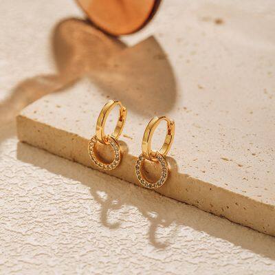 KMJ High-end Micro-painted Zircon Double Hoop Earrings Minimalist Style Versatile Round Hoop Pendant Earrings