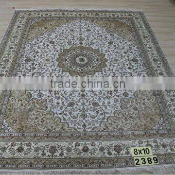 hand tufting silk on wool antique persian style double knots silk white carpet