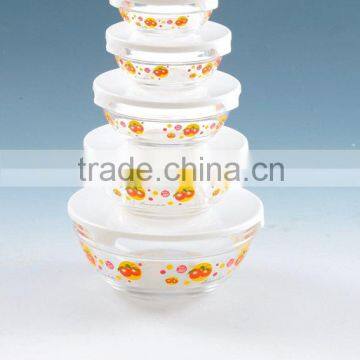 5 pcs glass bowl set with plastic lids