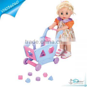 Latest Toy 12'' Block Shopping Cart Wholesale Girl Doll Toy