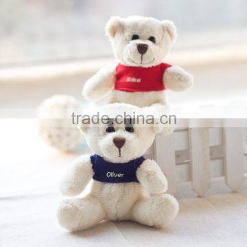 Cheap Plush Toy Couple Bears 11cm Tall Wearing Clothes/Soft Bear Toy in White or Brown/Stuffed Toy Bear of Promotional Gift