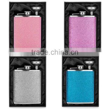 Glitter Stainless Steel Drinking liquor Flask with funnel portable custom logo
