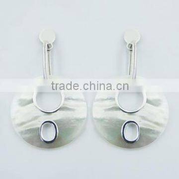 Mother Of Pearl Disc Ear Studs Open Shapes Silver Framed