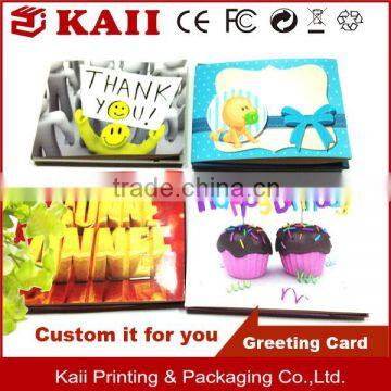 accept custom order decorative paper cut greeting card printing with ribbon